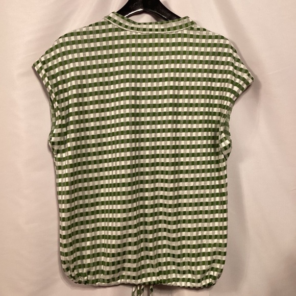 Eva Franco Anthropologie Drawstring hem Gingham Light Green Top Knit Blouse - Picture 6 of 8